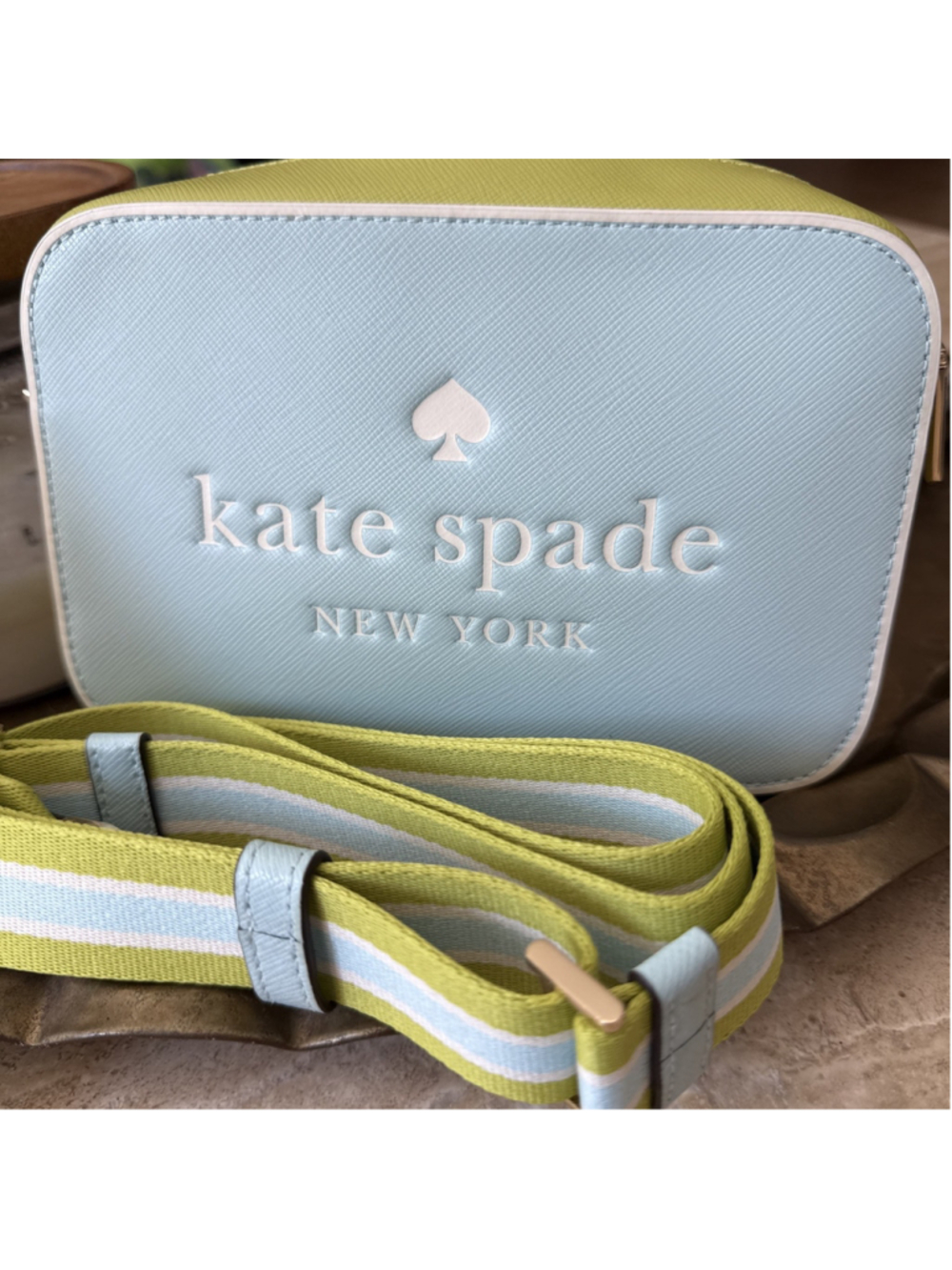 Kate Spade Oh Snap Color block Sky Blue & Lime Green Mini Camera Bag NWOT